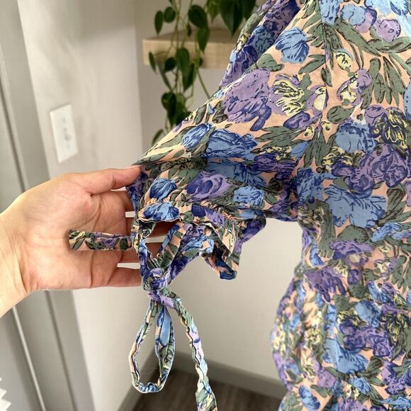 Sweet Rain 2XL Puff Sleeve Peplum Floral Top Cotton V Neck Coquette Cottage Plus - Picture 4 of 8